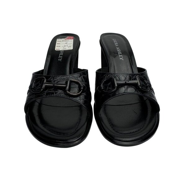 Vintage Y2K Laura Ashley Black Croc-Embossed Leather Slide Sandals Buckle Detail - Picture 4 of 11